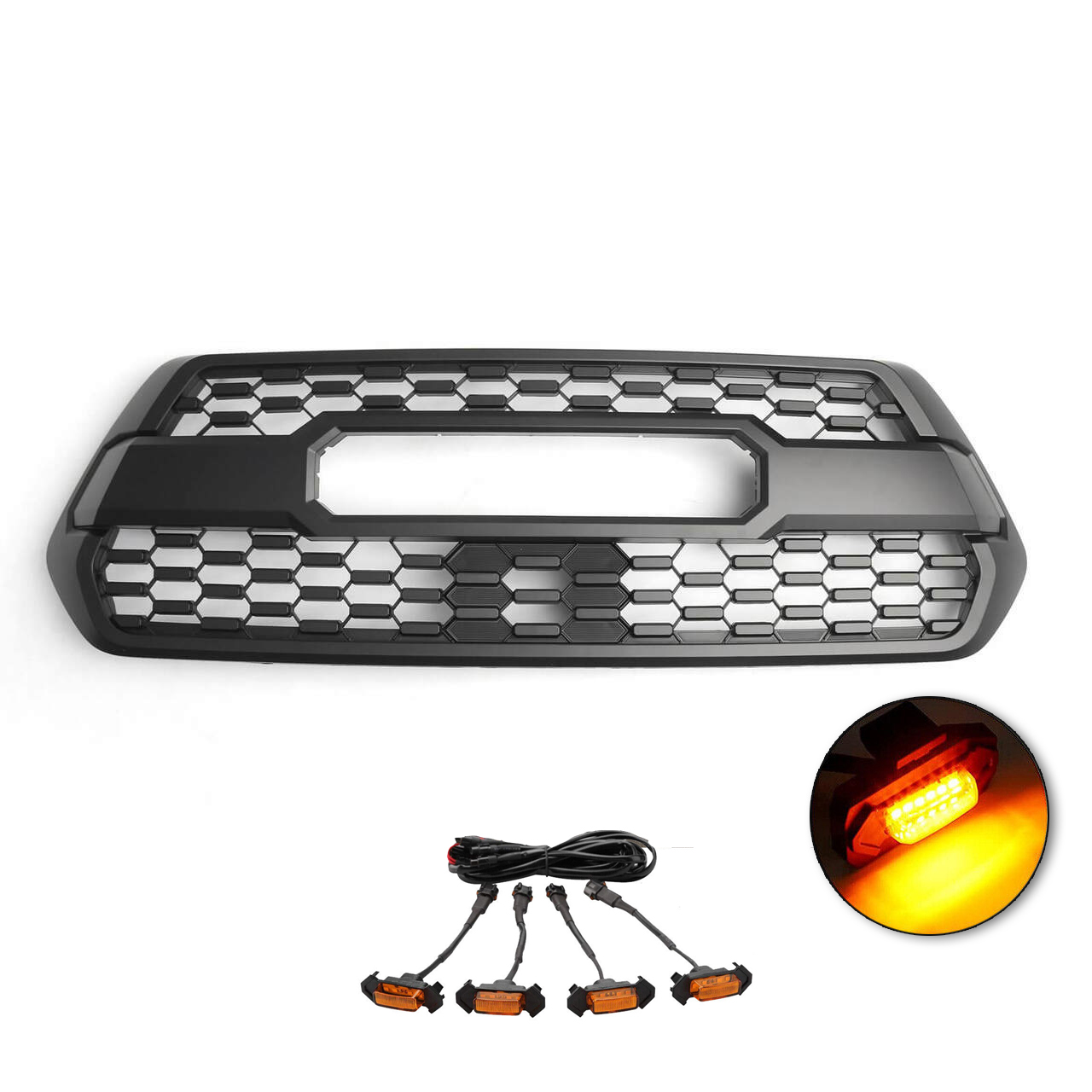 For 2016-2022 Tacoma TRD Pro Front Grille Bumper Hood Matte Black Grill W/Letter