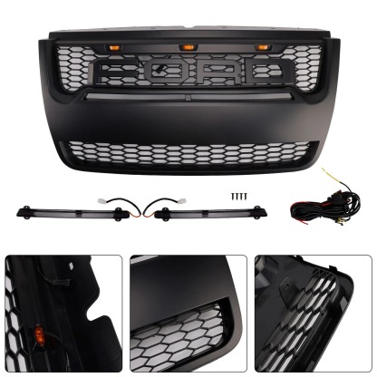 Front Grille For Ford Explorer 2006-2010 with LED Light & Letters Matte Black