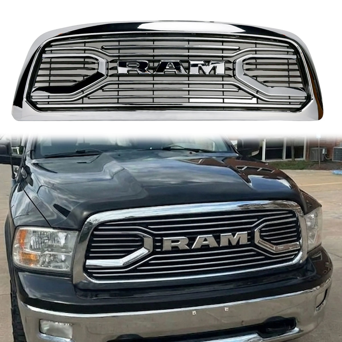 For 2009-2012 Dodge Ram 1500 Front Grille Chrome Big Horn Style Grill with Letter