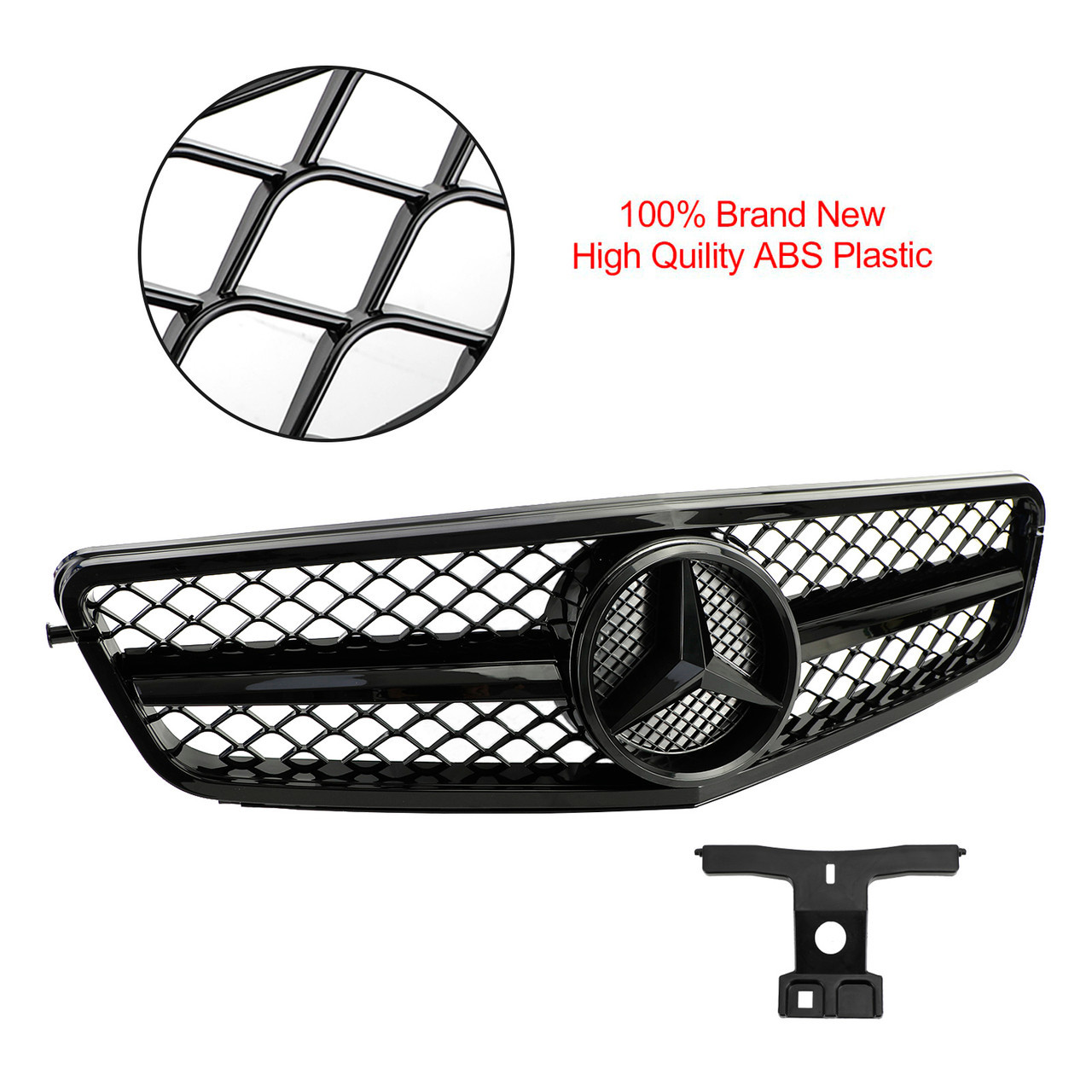 Gloss Black Grill Front Grille w/Emblem For Mercedes Benz W204 C250 C350 2008-2013