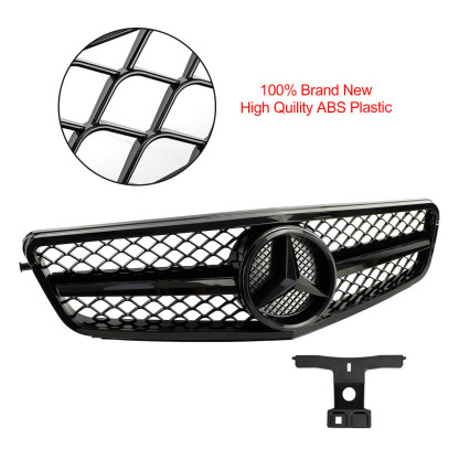 Gloss Black Grill Front Grille w/Emblem For Mercedes Benz W204 C250 C350 2008-2013
