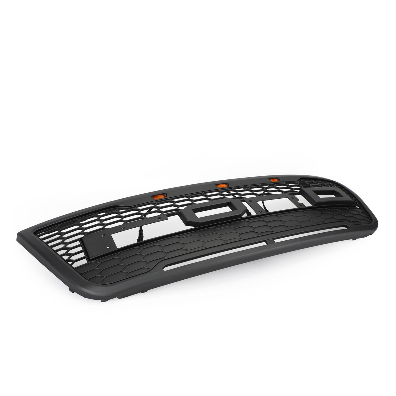 Front Bumper Grill For Ford Explorer 2011-2015 Grille W/ Letters & LED Lights Matte Black