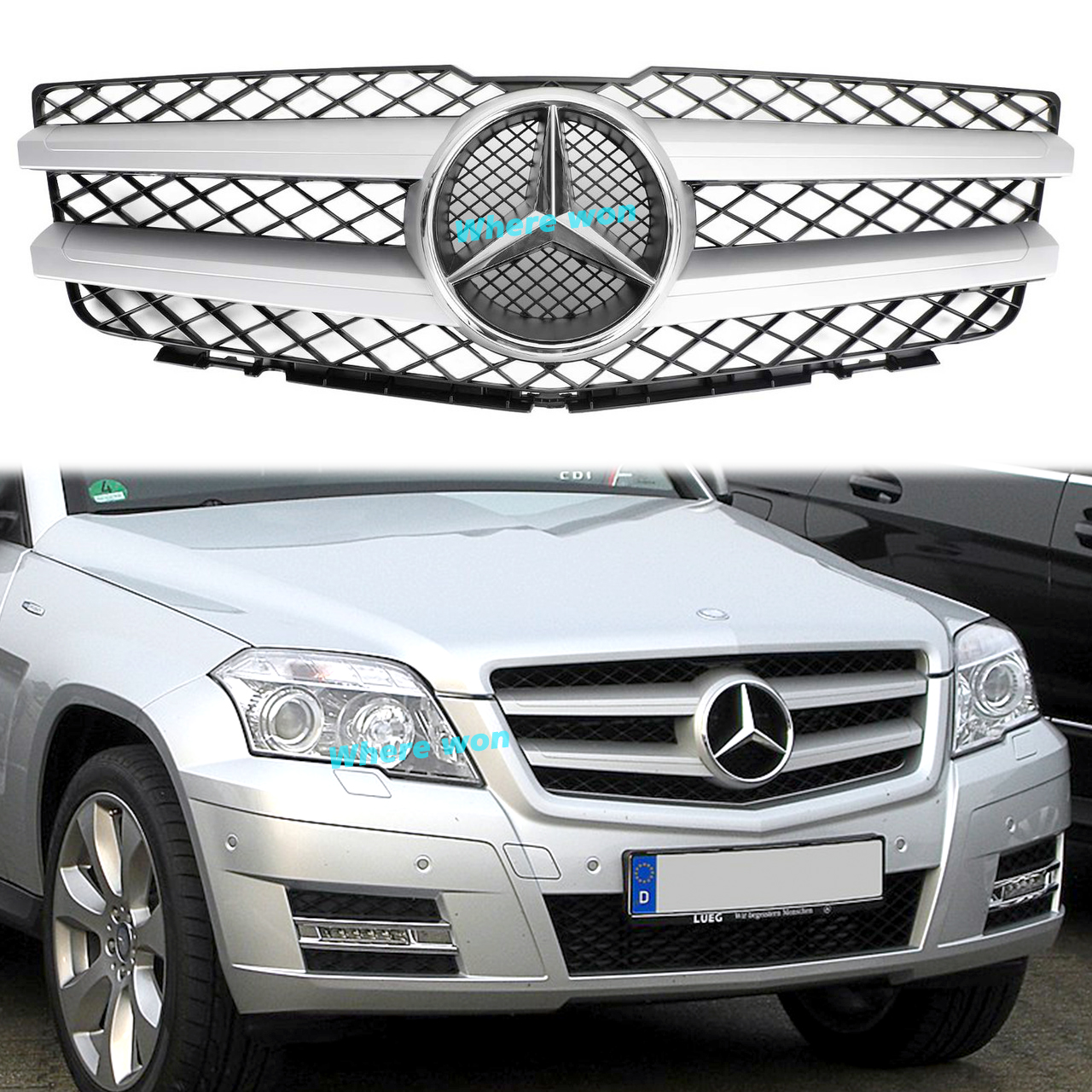 Grill Silver Front Grille for Mercedes Benz X204 GLK350 2010 2011 2012