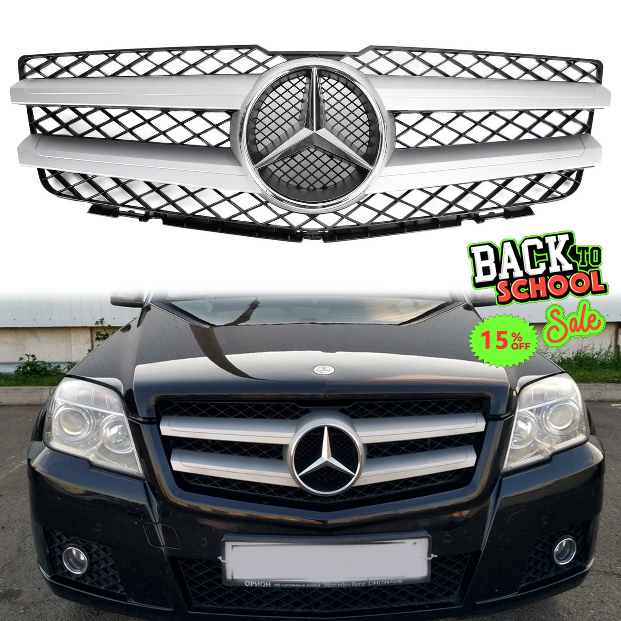  For 2010-2012 Mercedes Benz X204 GLK-Class Grille Silver Front Grill With Emblem