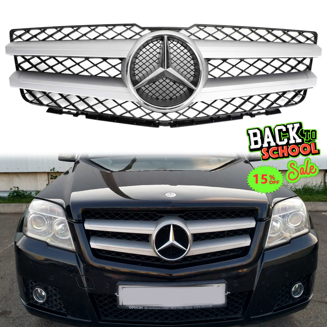  For 2010-2012 Mercedes Benz X204 GLK-Class Grille Silver Front Grill With Emblem
