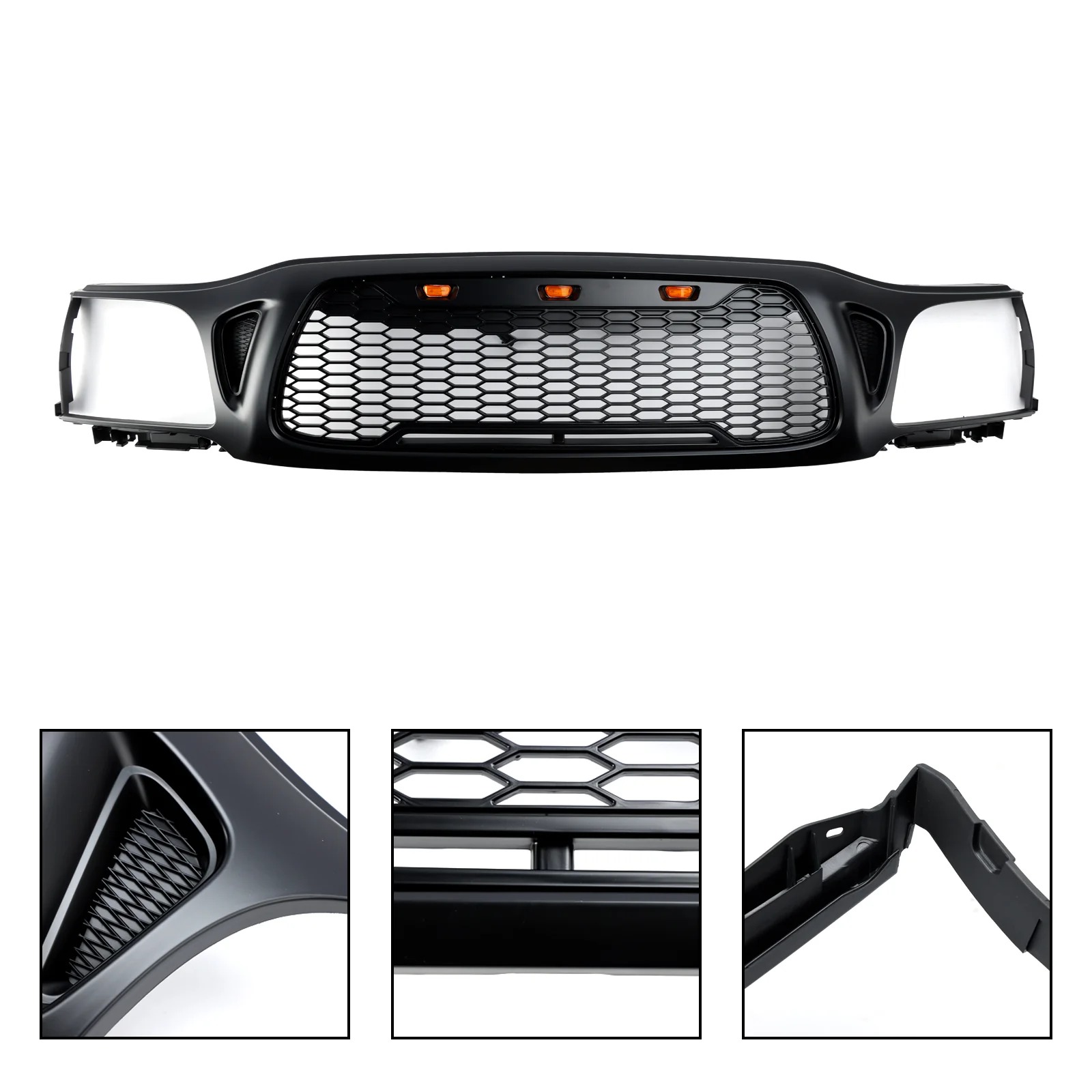 Front Grille For Toyota Tacoma 2001 2002 2003 2004 Honeycomb Style Grill Mesh with LED Lights Matte Black