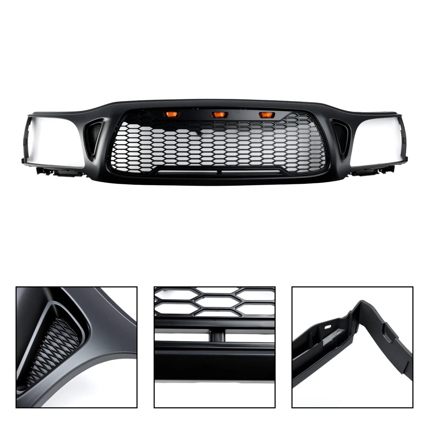Front Grille For Toyota Tacoma 2001 2002 2003 2004 Honeycomb Style Grill Mesh with LED Lights Matte Black