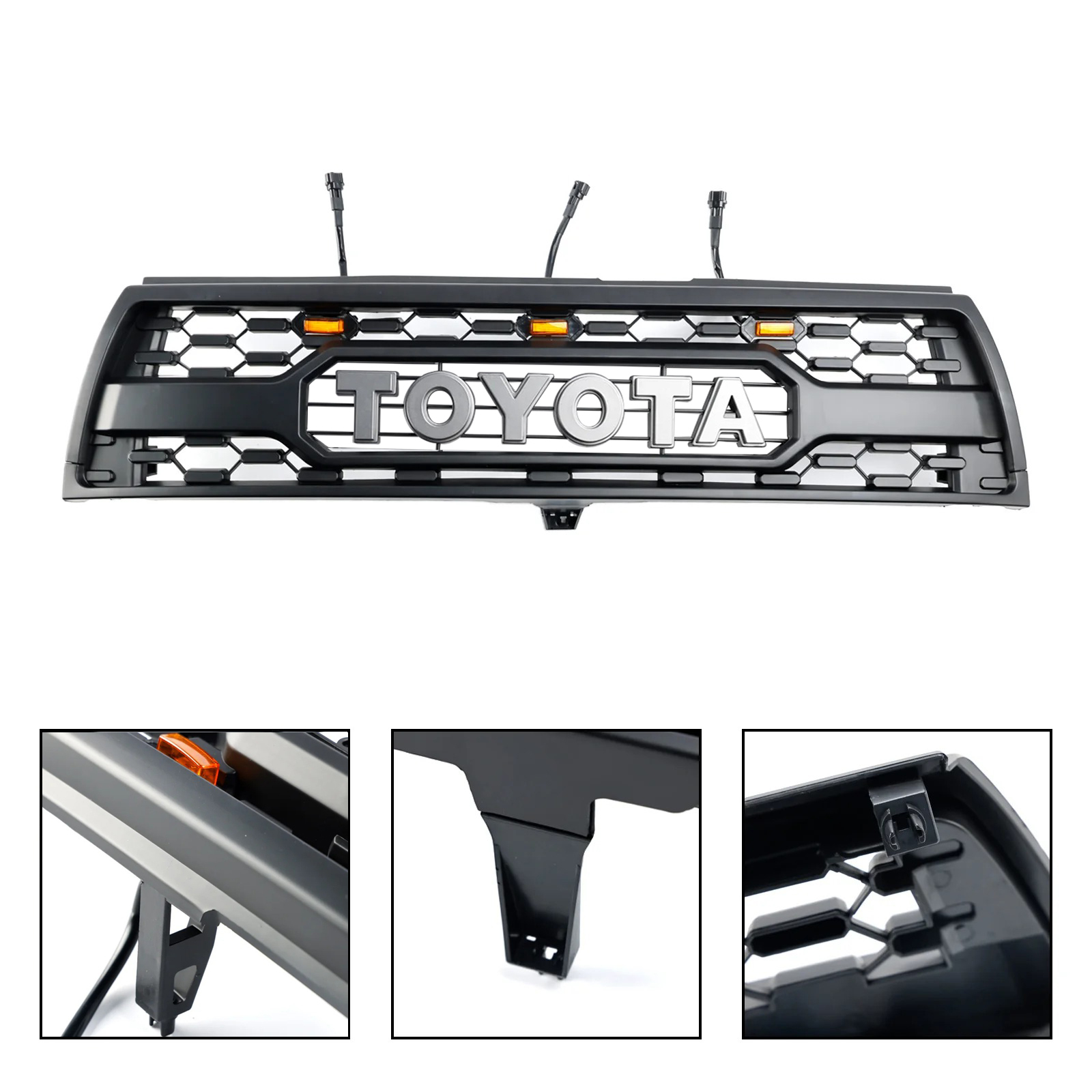 For 1996-2002 Toyota 4Runner Grill TRD PRO Style Front Grille With Light & Letters Matte Black 