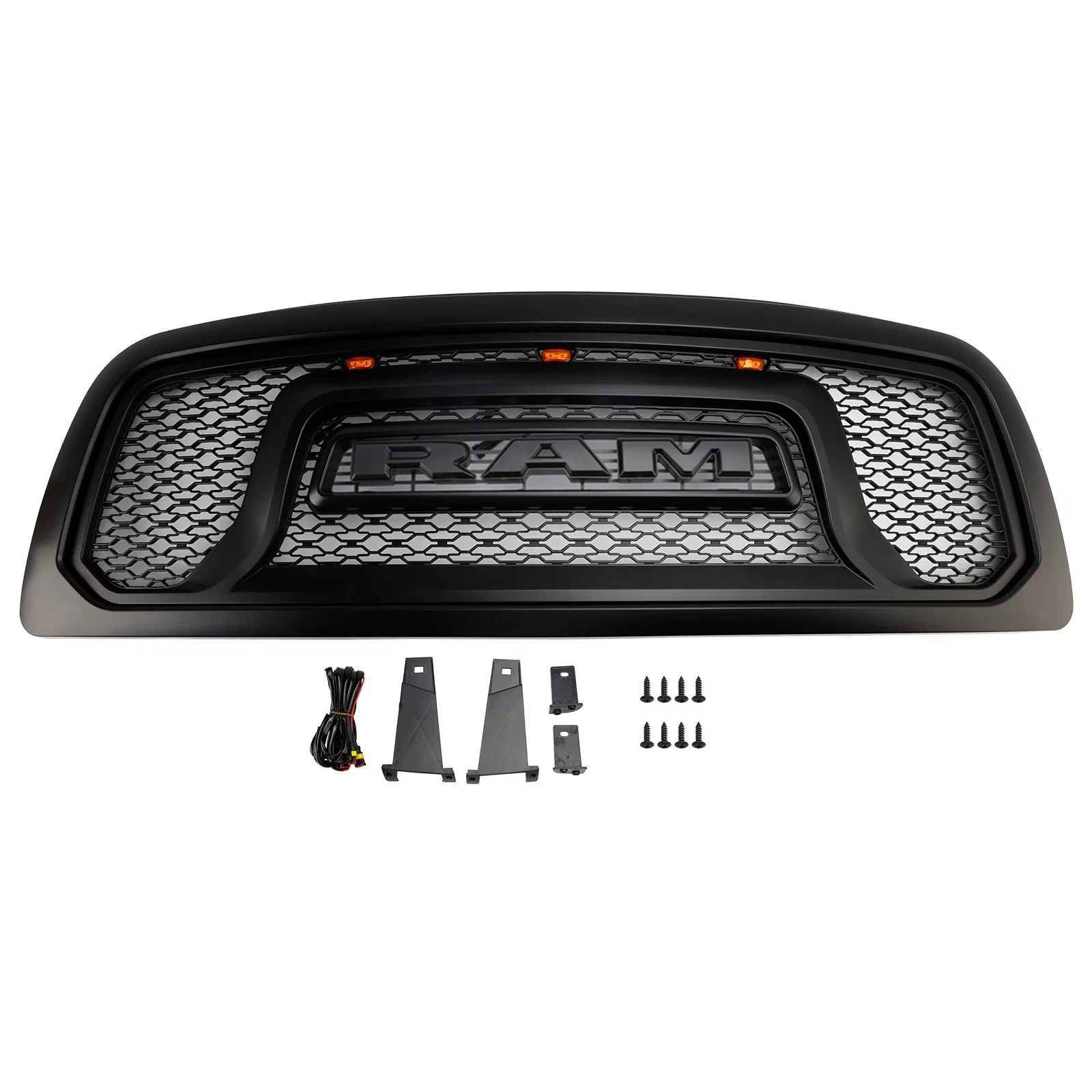 For 2009 2010 2011 2012 Dodge Ram 1500 Front Grille Rebel Style Grill with LED Light & Letter