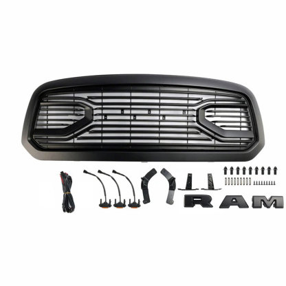 Big Horn Style Front Grille For 2013-2018 Dodge Ram 1500 Grill with LED Light Matte Black