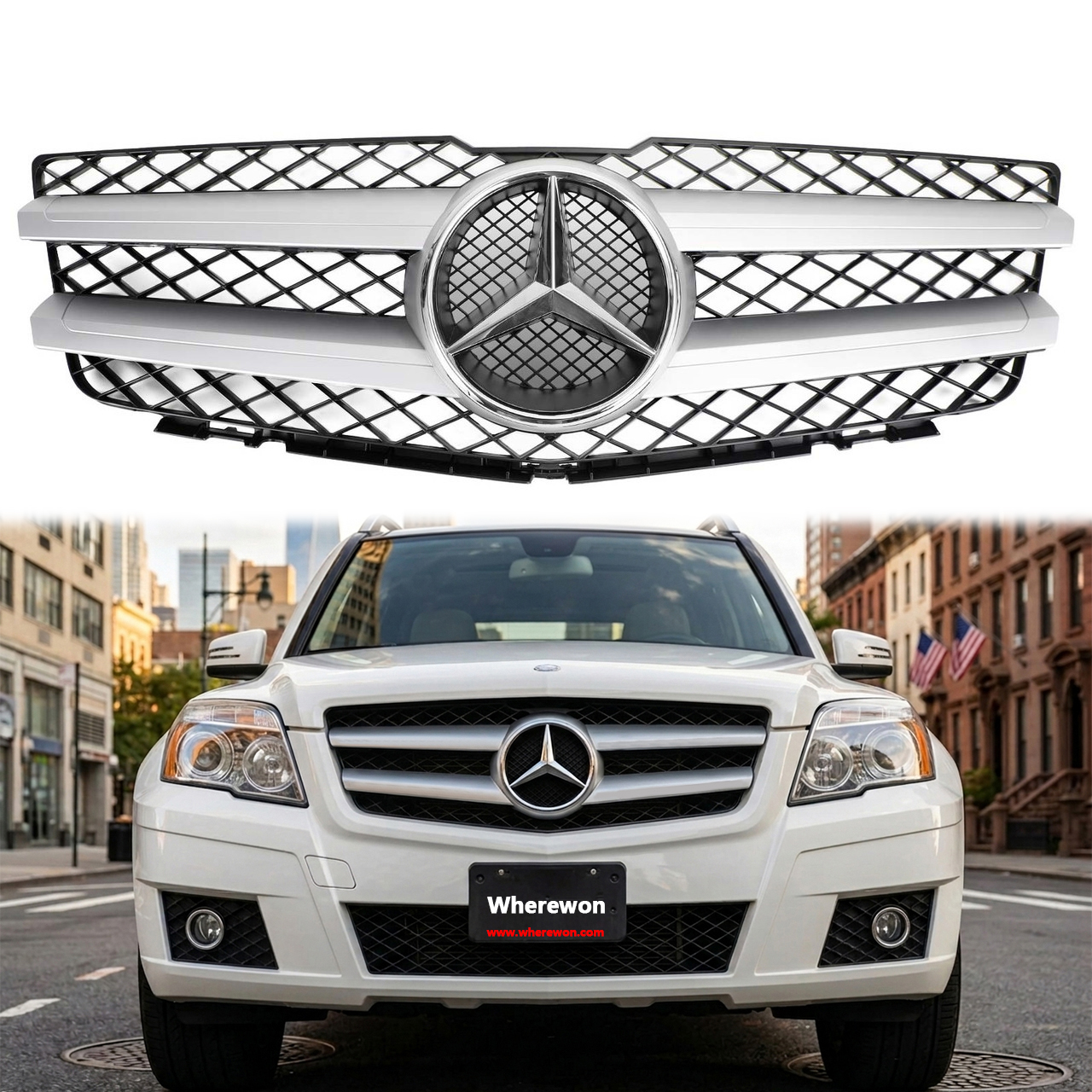  For 2010-2012 Mercedes Benz X204 GLK-Class Grille Silver Front Grill With Emblem