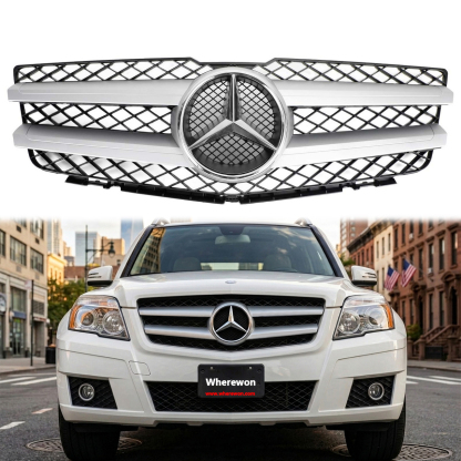  For 2010-2012 Mercedes Benz X204 GLK-Class Grille Silver Front Grill With Emblem