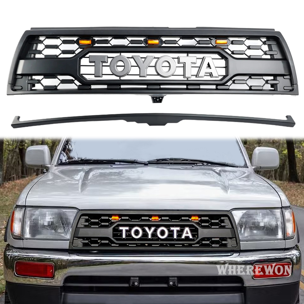 For 1996-2002 Toyota 4Runner Grill TRD PRO Style Front Grille With Light & Letters Matte Black 