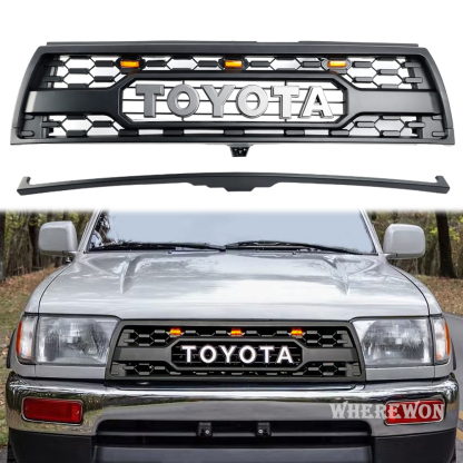 For 1996-2002 Toyota 4Runner Grill TRD PRO Style Front Grille With Light & Letters Matte Black 