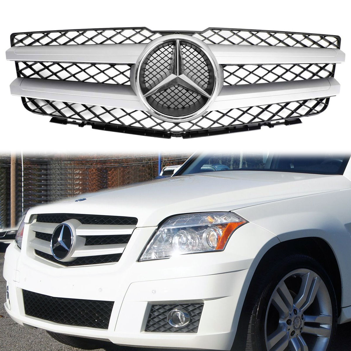  For 2010-2012 Mercedes Benz X204 GLK-Class GLK350 Grille Silver Front Grill With Emblem
