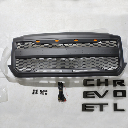 For 2016-2018 Chevrolet Silverado 1500 Front Grille Upper Grill with LED Light Matte Black