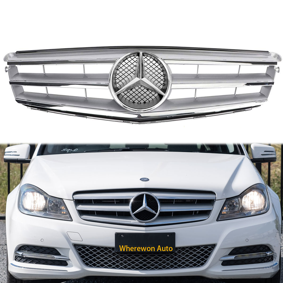For 2008-2014 Mercedes Benz C-Class W204 C250 C300 C350 Grille Front Grill W/ Star Emblem