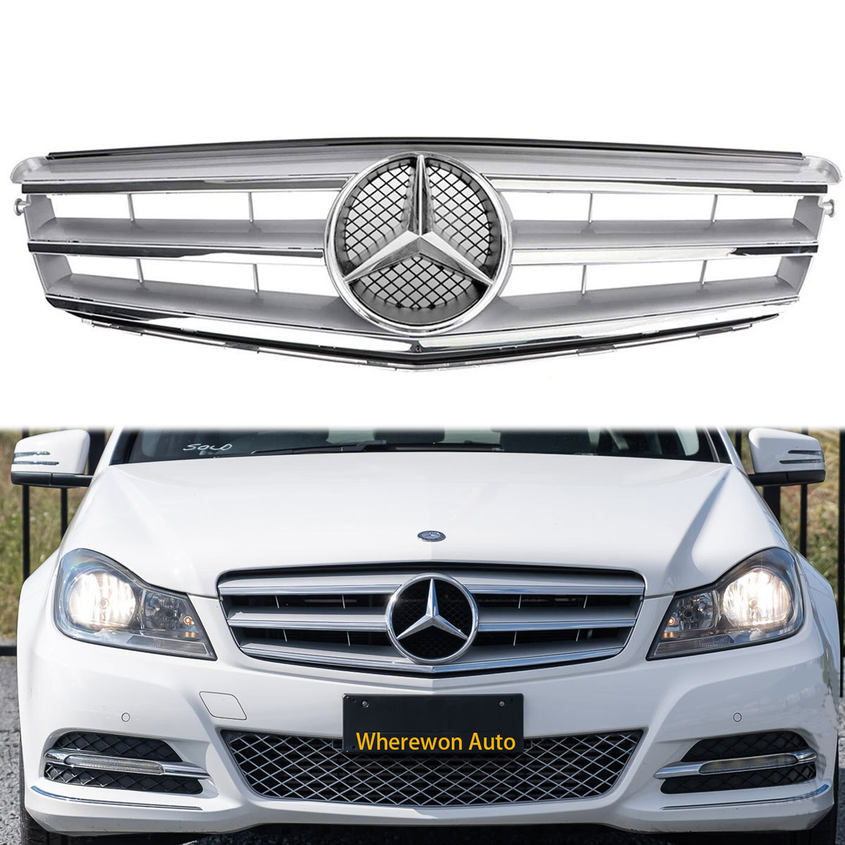 For 2008-2014 Mercedes Benz C-Class W204 C250 C300 C350 Grille Front Grill W/ Star Emblem