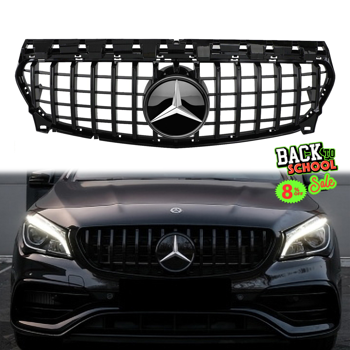 Mercedes Benz W117 2013-2019 CLA180 CLA200 CLA250 CLA260 GT Style Front Grill Glossy Black Grille W/ Emblem 