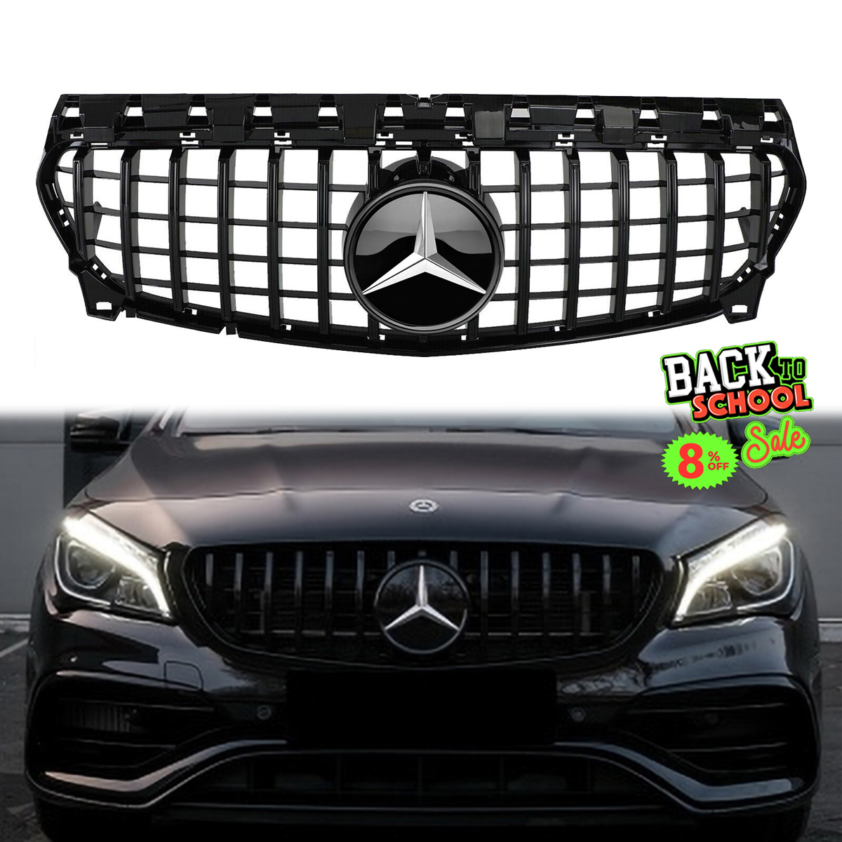 Mercedes Benz W117 2013-2019 CLA180 CLA200 CLA250 CLA260 GT Style Front Grill Glossy Black Grille W/ Emblem 