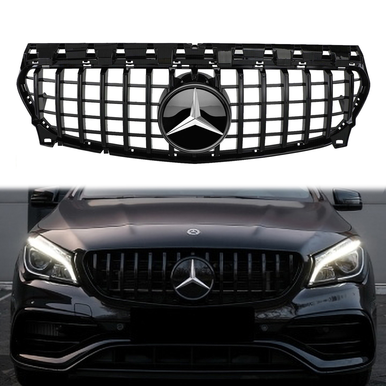 Mercedes Benz W117 2013-2019 CLA180 CLA200 CLA250 CLA260 GT Style Front Grill Glossy Black Grille W/ Emblem 