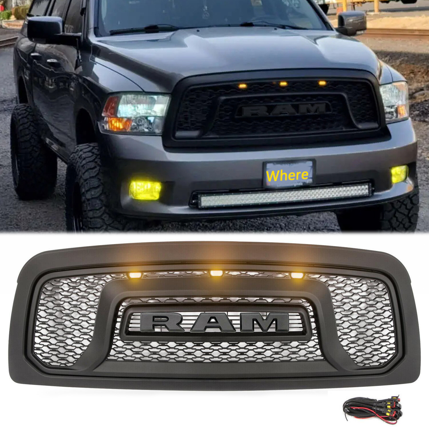 Front Grille For 2009-2012 Dodge RAM 1500 Rebel Style Grill W/Letters 