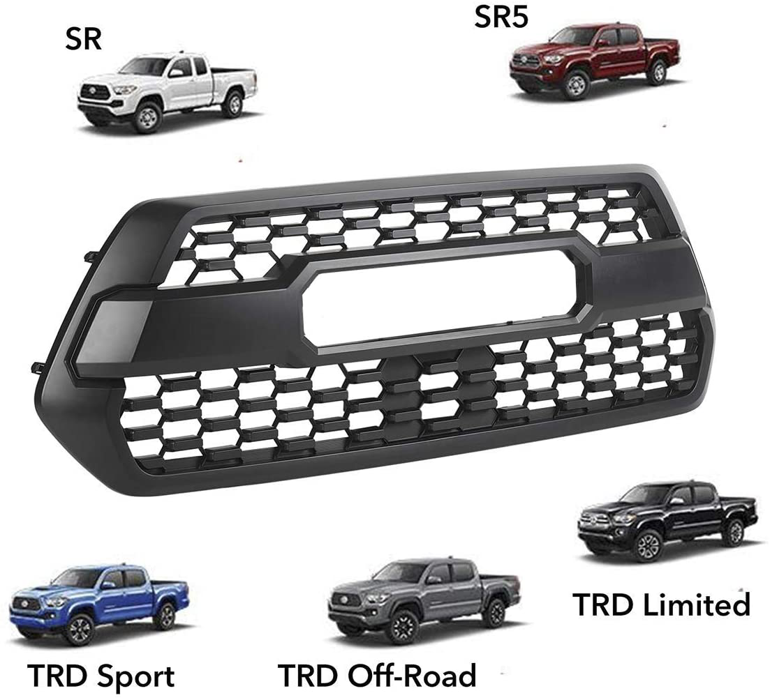 For 2016-2022 Tacoma TRD Pro Front Grille Bumper Hood Matte Black Grill W/Letter