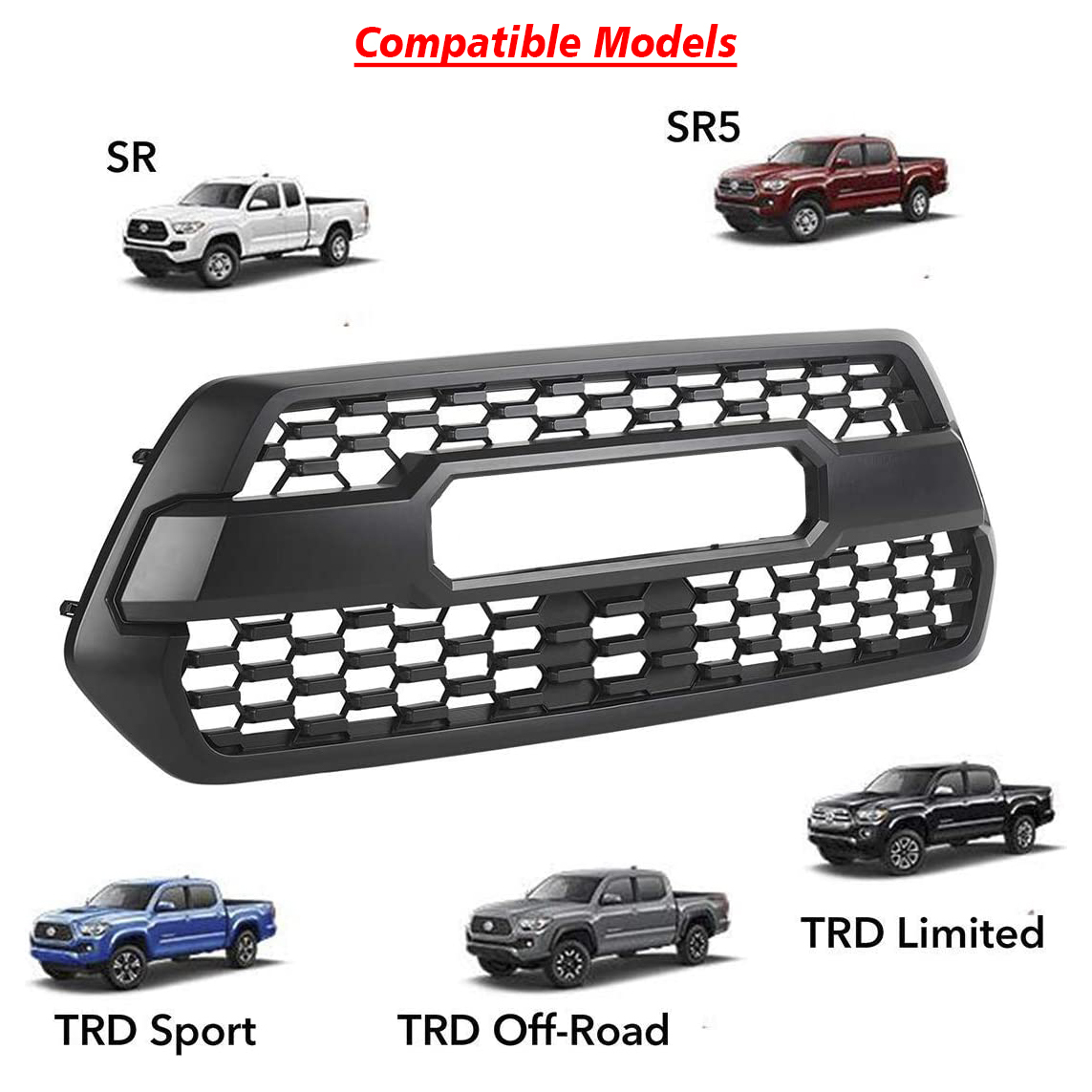 For 2016-2022 Toyota Tacoma Trd Pro Front Grill Matte Black Grille With Letter