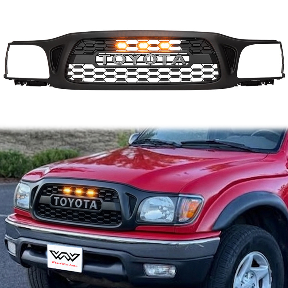 For 2001-2004 Toyota Tacoma Front Grille TRO PRO Style Grill With LED Light