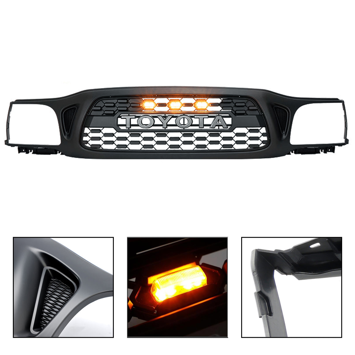 For 2001-2004 Toyota Tacoma Front Grille TRO PRO Style Grill With LED Light