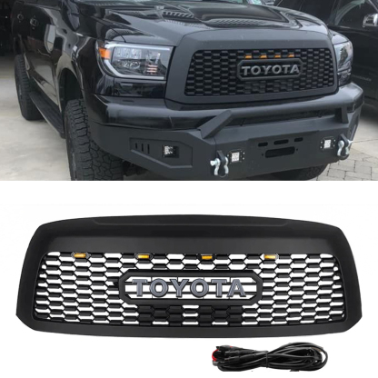 For 2010-2018 Toyota Sequoia Grille Matte Black Front Grill W/ Letters & LED Lights