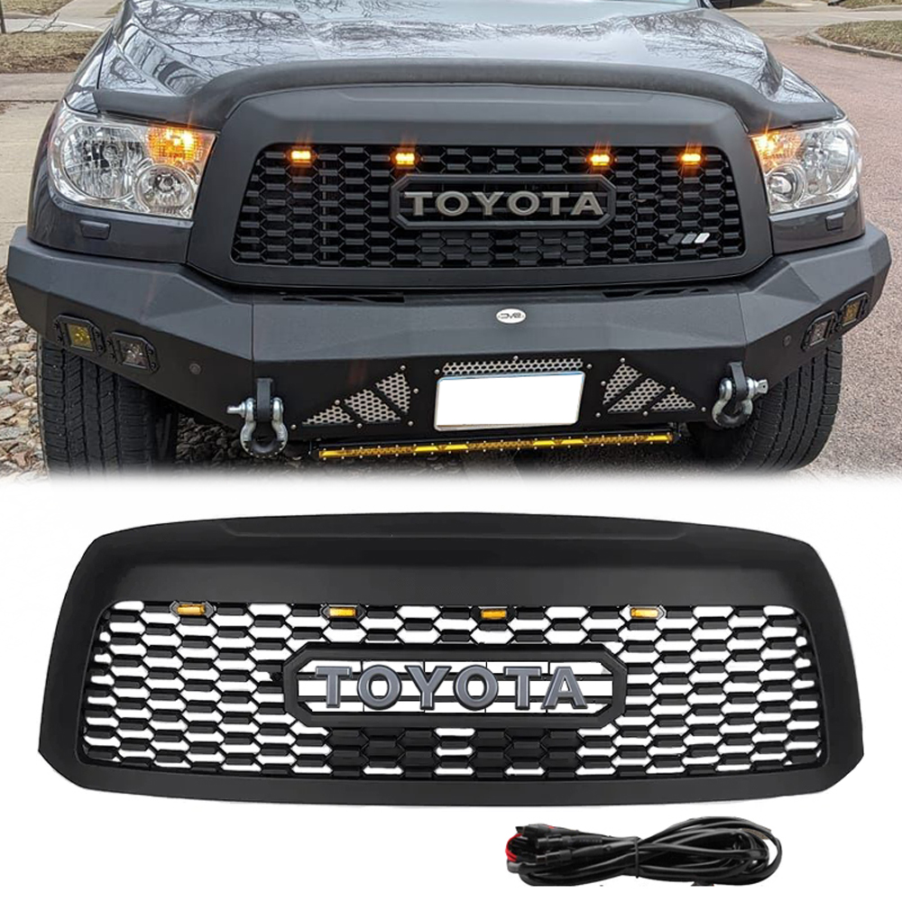 Front Grille For Toyota Sequoia 2010-2018 Grill W/ LED Lights Matte Black