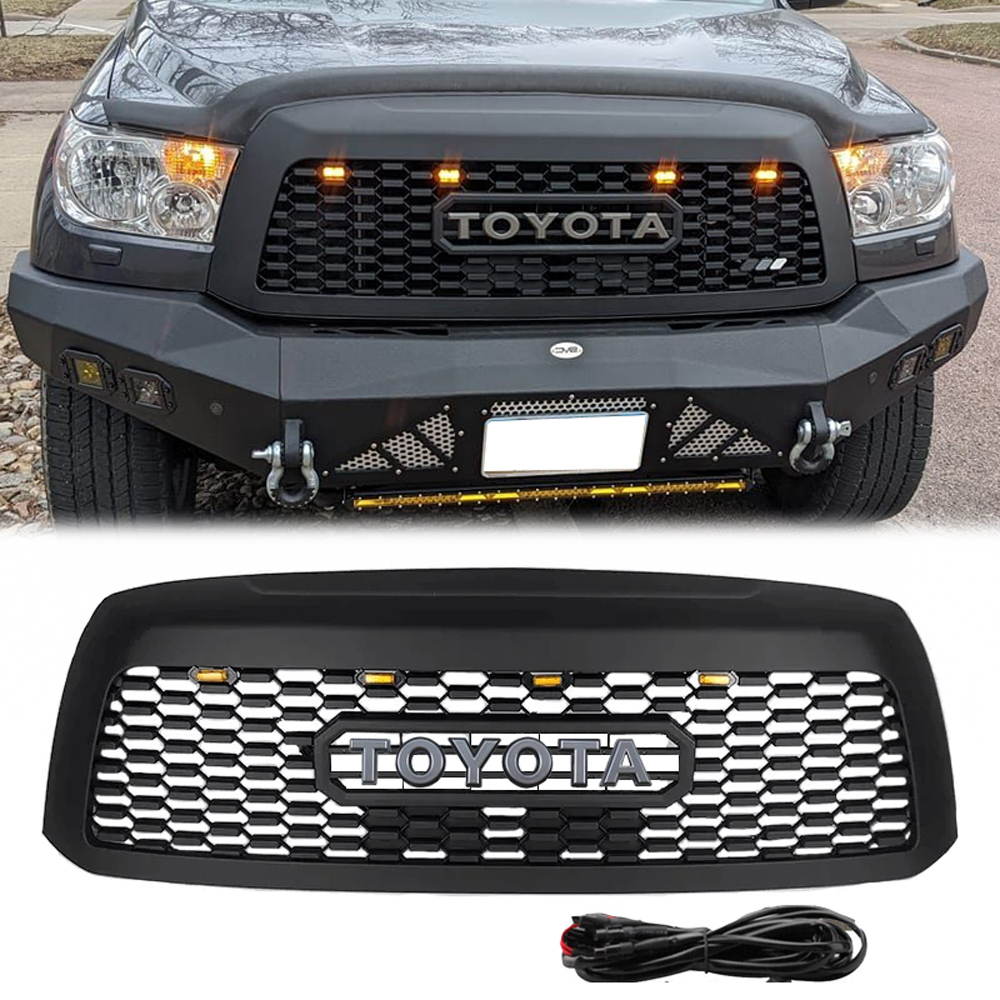 Front Grille For Toyota Sequoia 2010-2018 Grill W/ LED Lights Matte Black