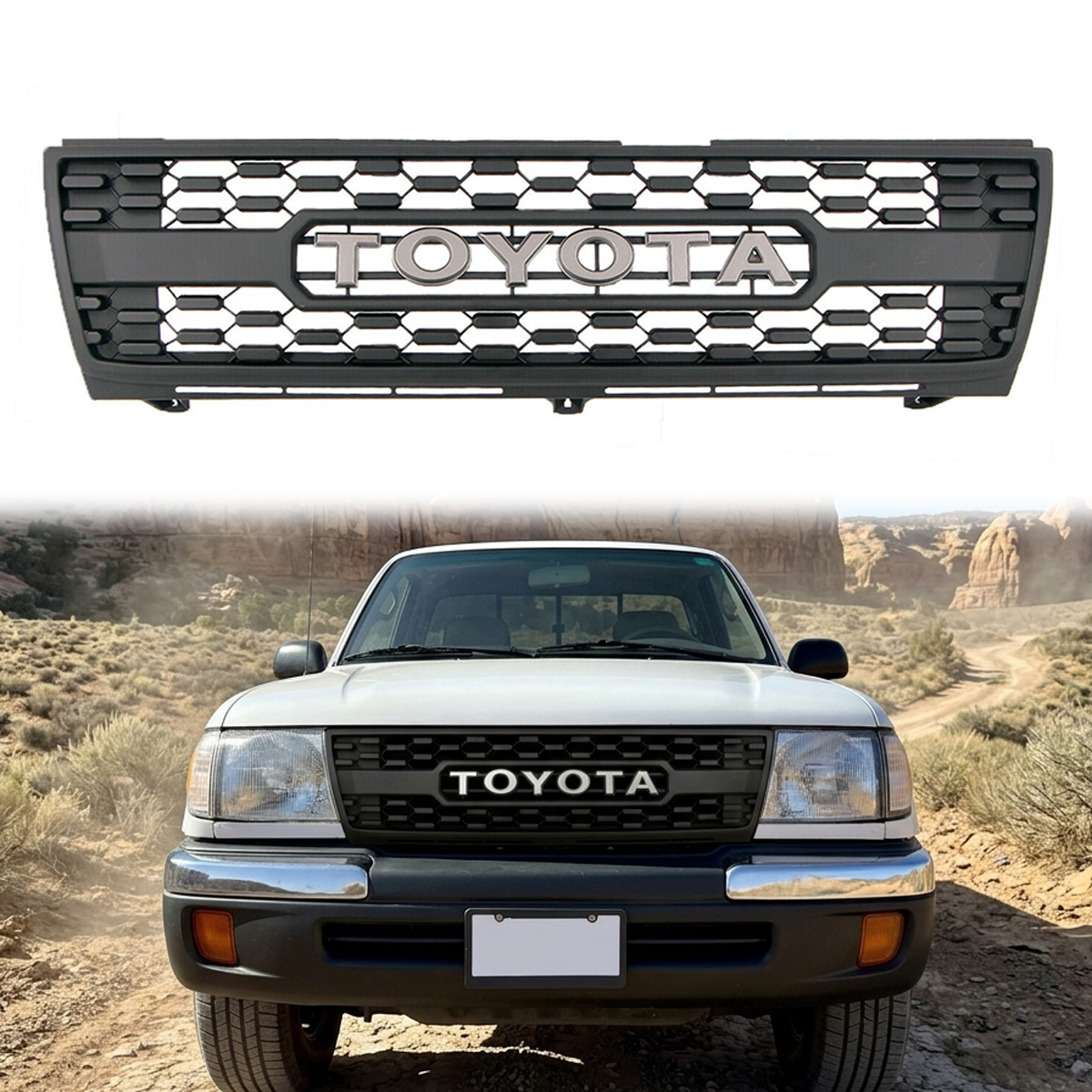 For Toyota Tacoma 1997-2000 Front Grill Upper Grille With Letter Matte Black 