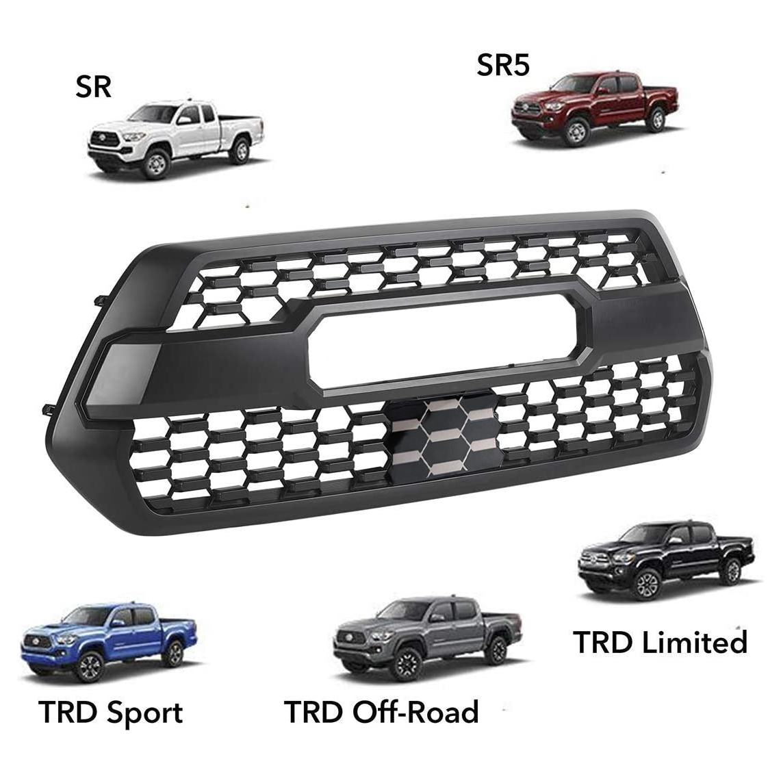 For 2016-2023 Toyota Tacoma Grill Trd Pro Style Front Grille W/ Light + Sensor Cover