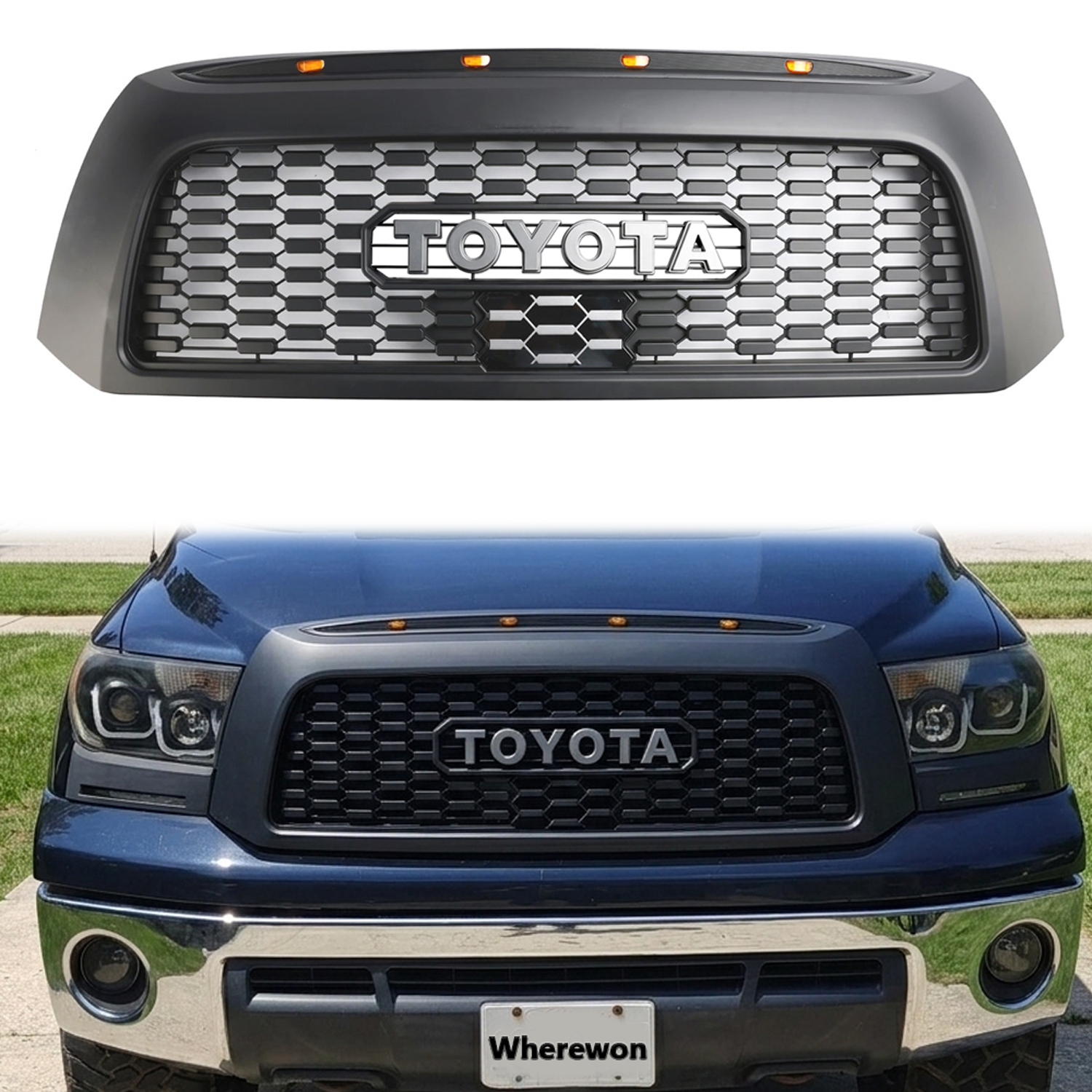 Toyota Tundra 2007-2009 Grille TRD PRO Style Front Grill Matte Black Mesh W/ Light