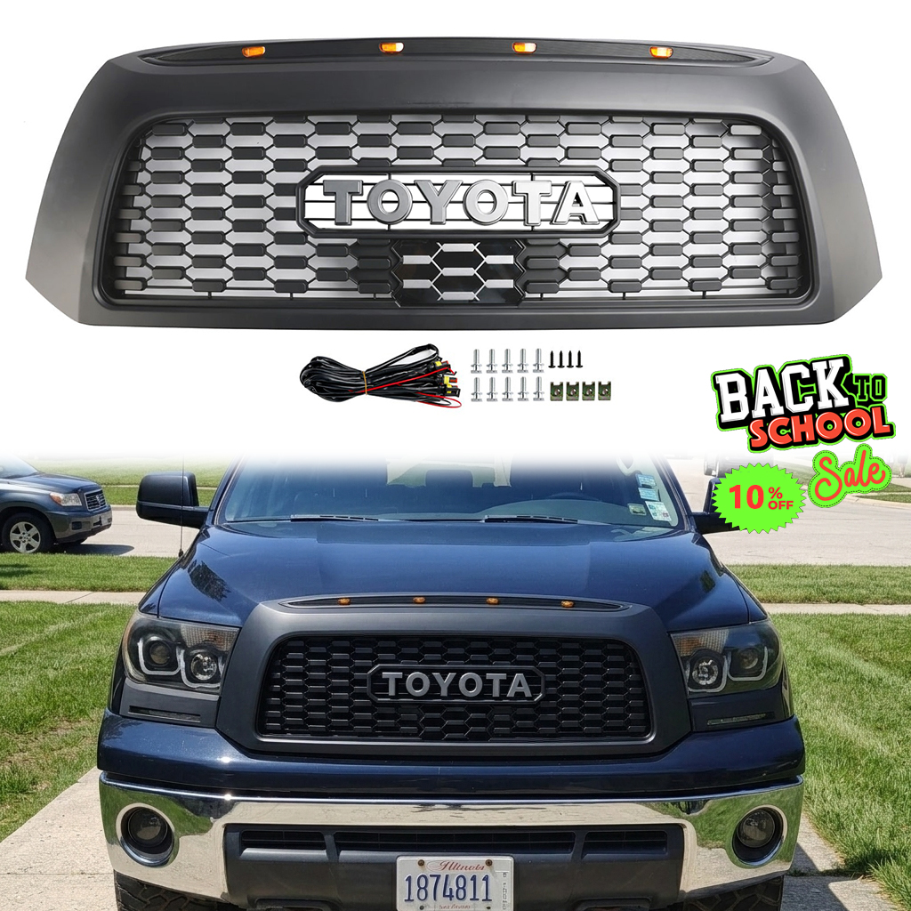 Toyota Tundra 2007-2009 Grille TRD PRO Style Front Grill Matte Black Mesh W/ Light
