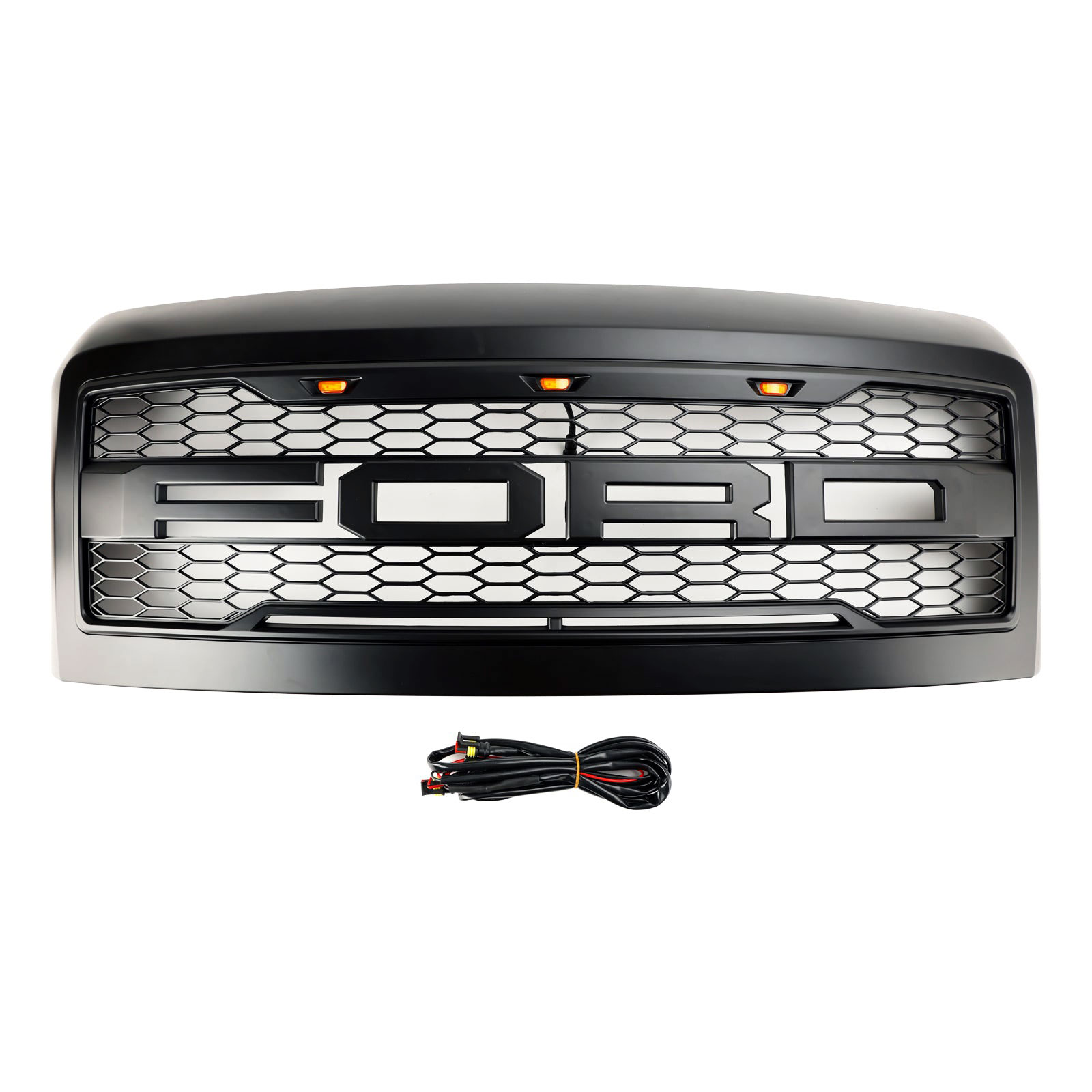 For 2008-2010 Ford F250 F350 Super Duty Grill Raptor Style Front Grille W/ Light & Letter Matte Black
