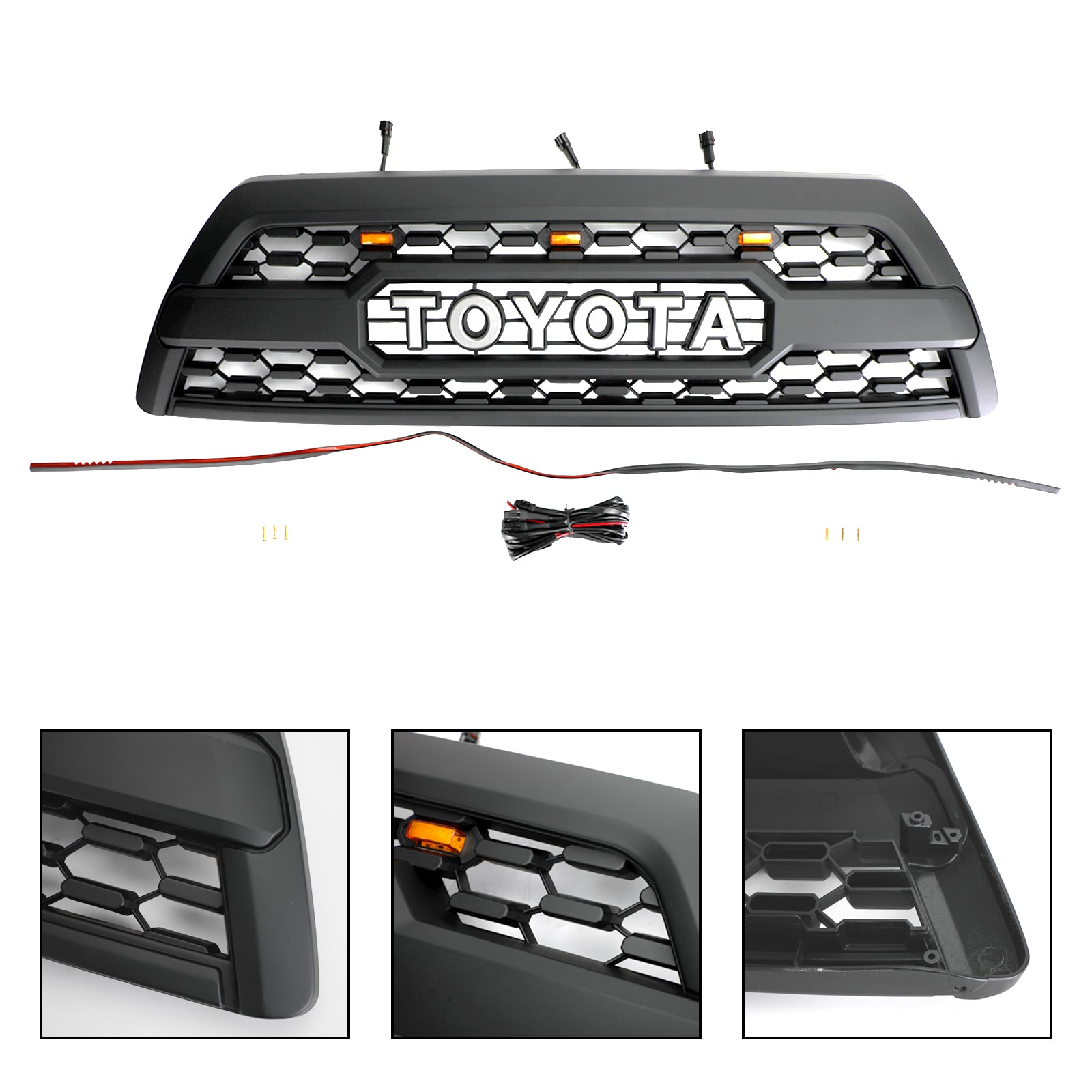 For Toyota 4Runner 2006-2009 Trd Pro Style Grill Front Grille W/ Led Light Matte Black