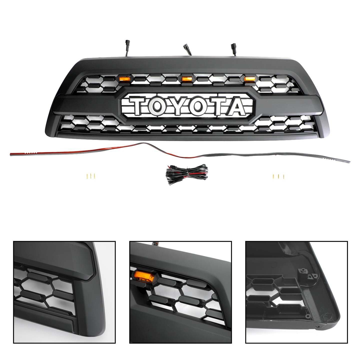 For Toyota 4Runner 2006-2009 Trd Pro Style Grill Front Grille W/ Led Light Matte Black