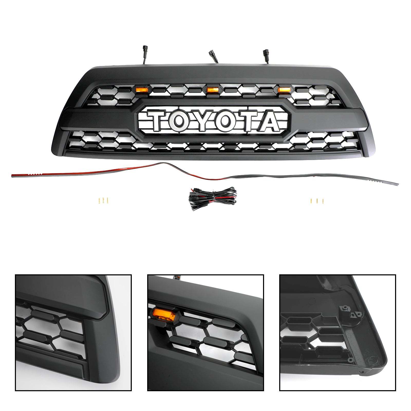 For Toyota 4Runner 2006-2009 Trd Pro Style Grill Front Grille W/ Led Light Matte Black