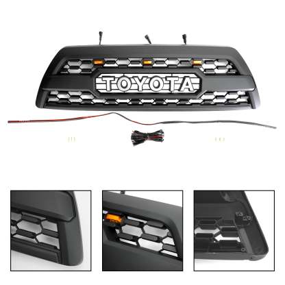 For Toyota 4Runner 2006-2009 Trd Pro Style Grill Front Grille W/ Led Light Matte Black