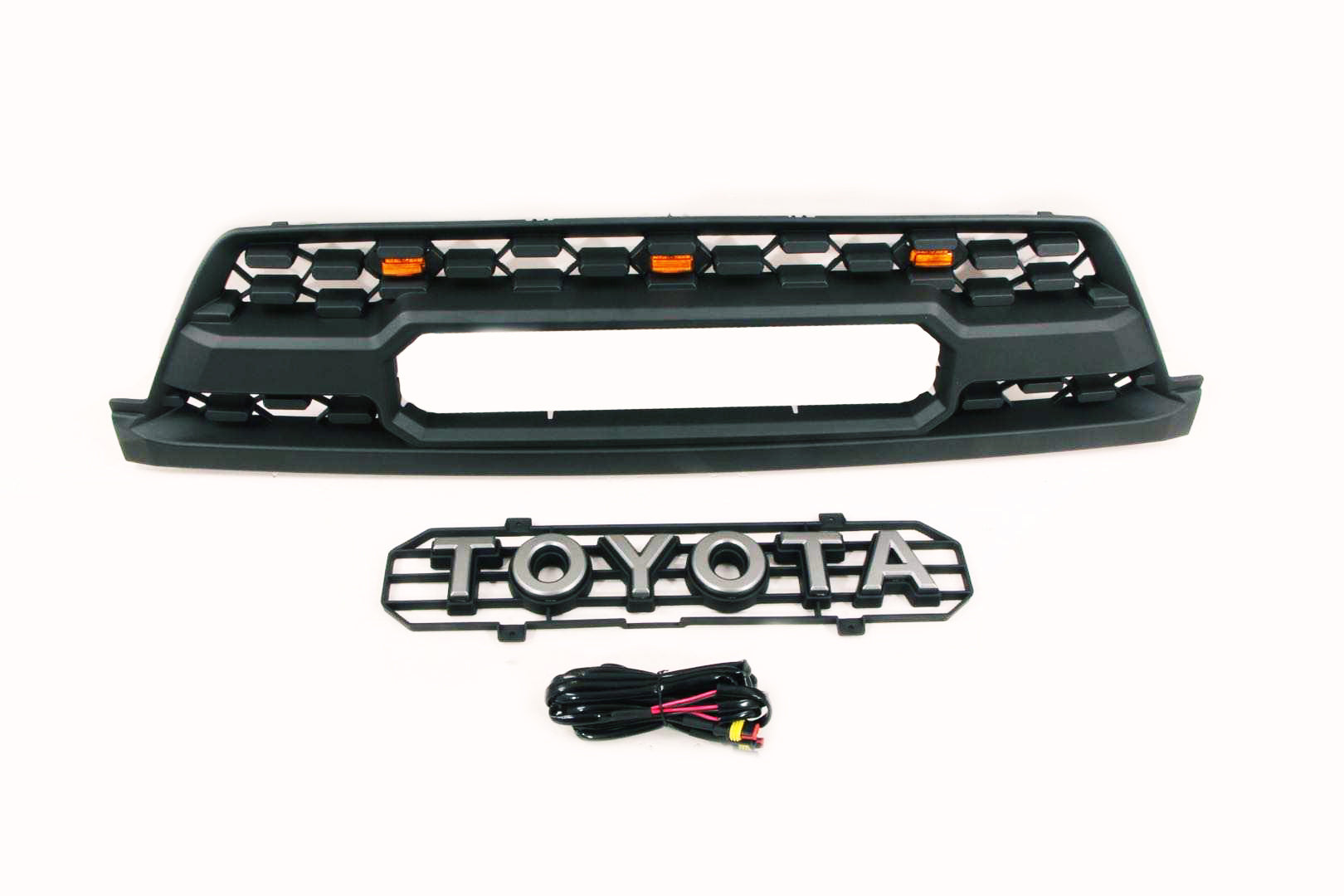 Front Grille For 2003-2005 Toyota 4Runner Grill Matte Black W/ Letters Led Lights