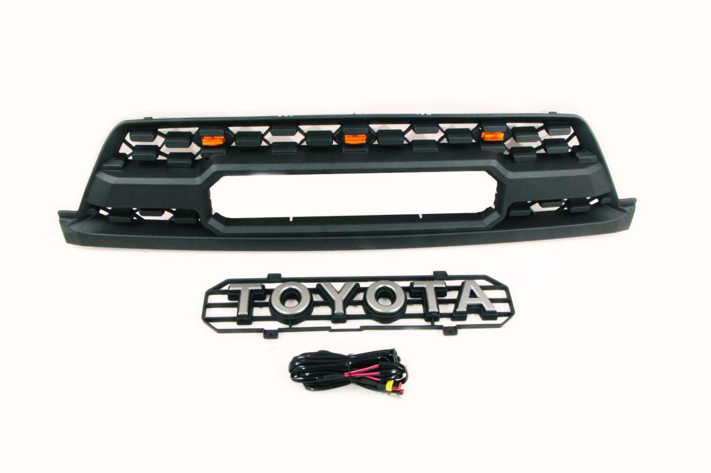 Front Grille For 2003-2005 Toyota 4Runner Grill Matte Black W/ Letters Led Lights