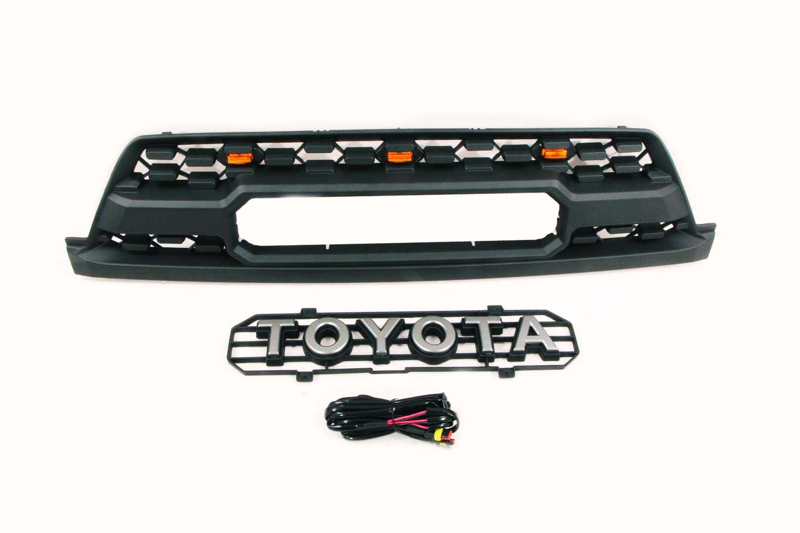 Front Grille For 2003-2005 Toyota 4Runner Grill Matte Black W/ Letters Led Lights