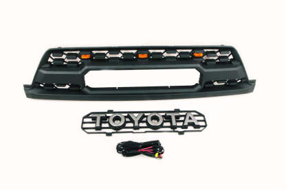 Front Grille For 2003-2005 Toyota 4Runner Grill Matte Black W/ Letters Led Lights