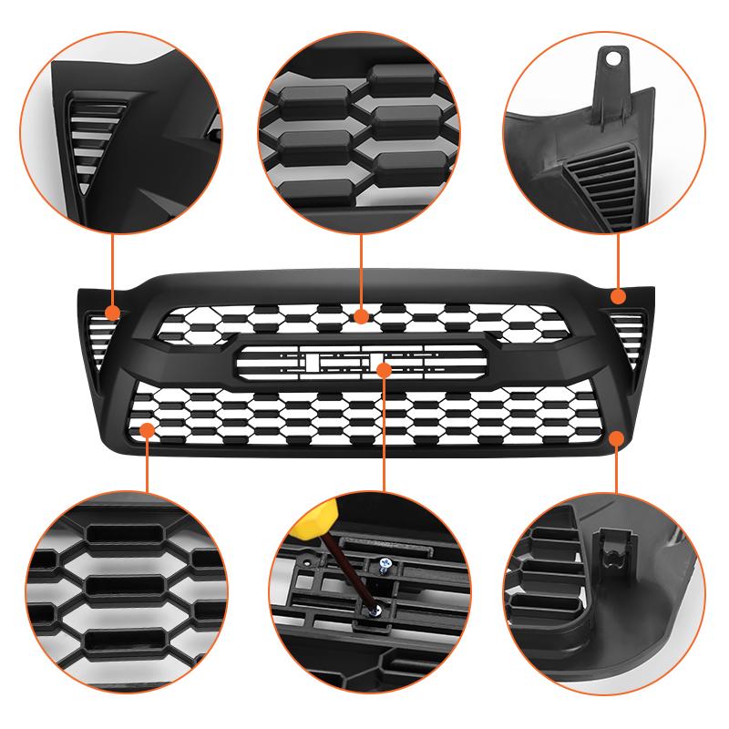 For 2005-2011 Toyota Tacoma Grill TRD PRO Style Front Grille Matte Black Mesh W/ LED Light
