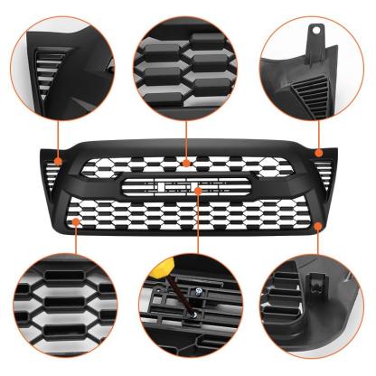 For 2005-2011 Toyota Tacoma Grill TRD PRO Style Front Grille Matte Black Mesh W/ LED Light