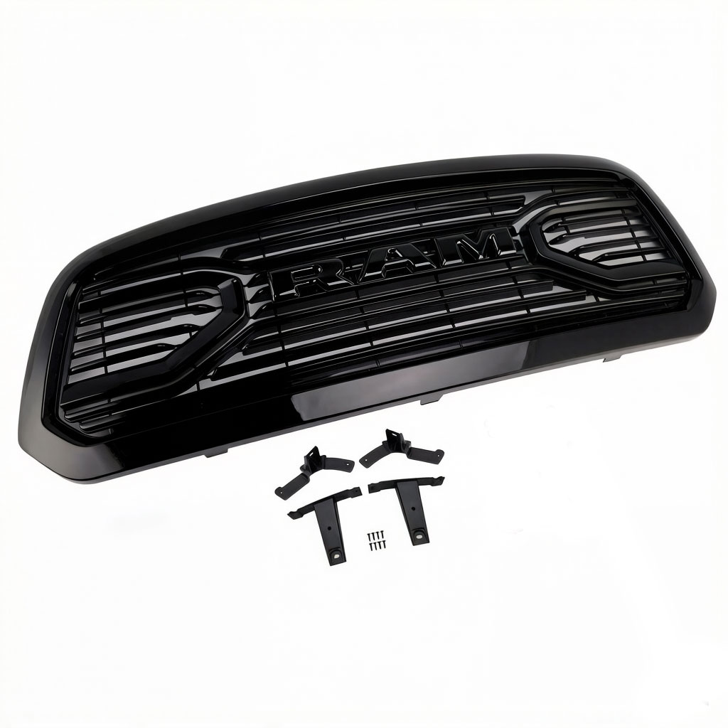 For 2013-2018 Dodge Ram 1500 Grill Big Horn Style Front Grille with Letter  Glossy Black