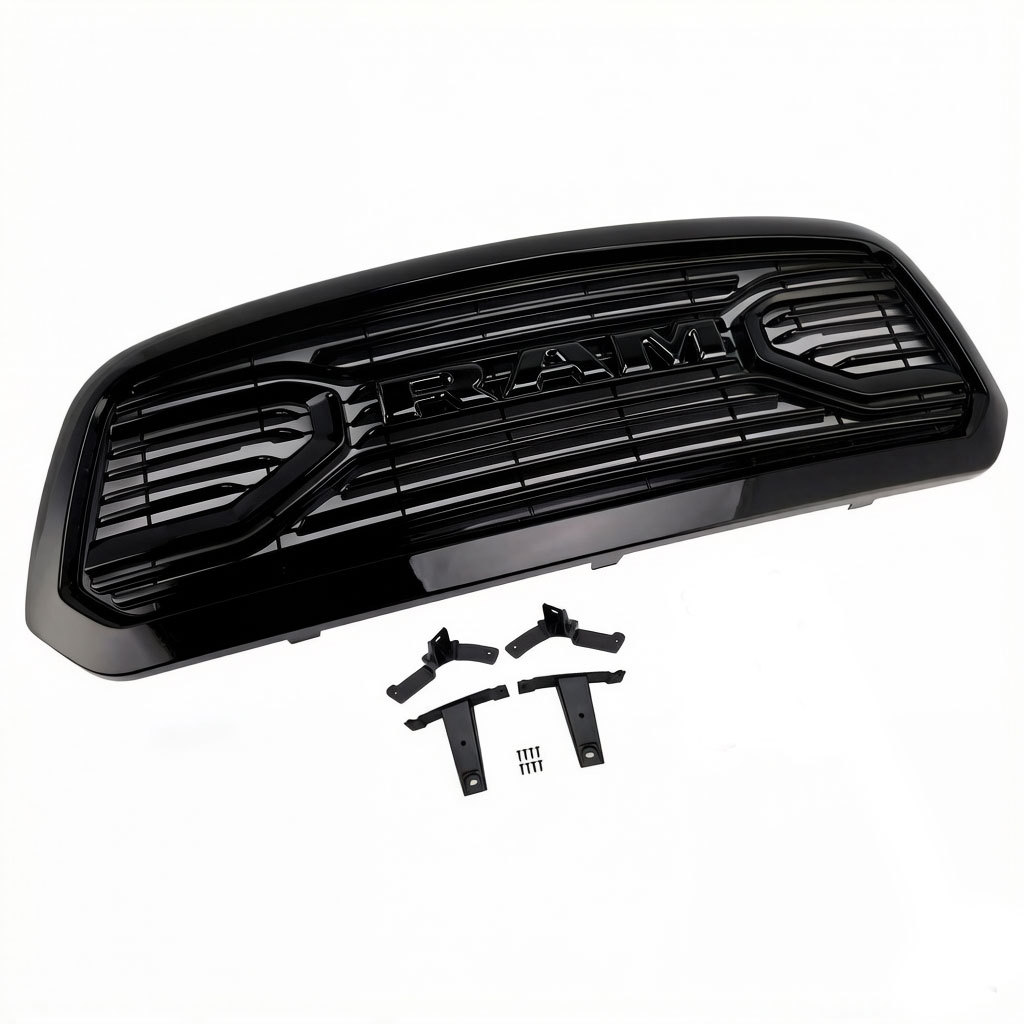For 2013-2018 Dodge Ram 1500 Grill Big Horn Style Front Grille with Letter  Glossy Black